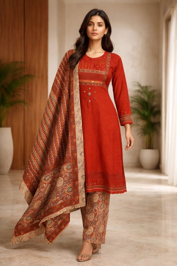 Rust Cotton Anarkali Set for Woman & Girls.