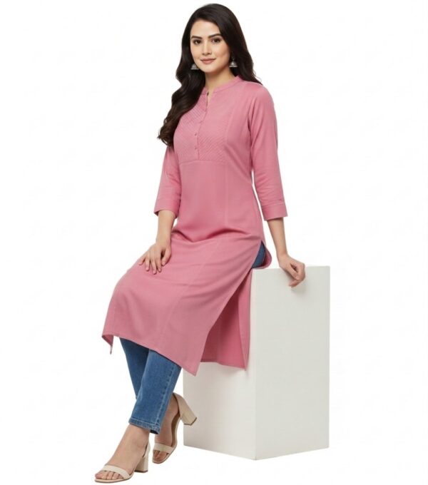 Rose Pink Mandarin Collar Kurti for Woman & Girls.
