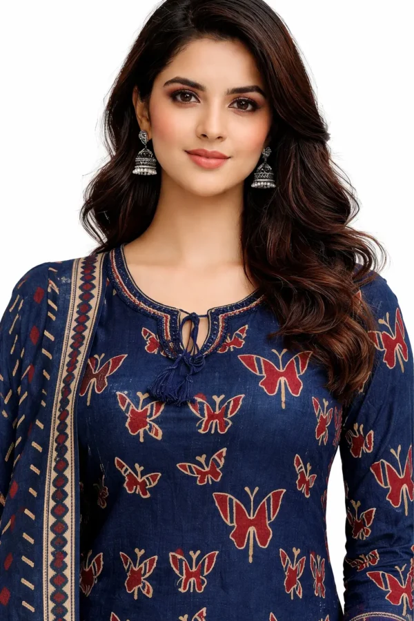 Navy Blue Butterfly Printed Kurta and Pant Set with Dupatta