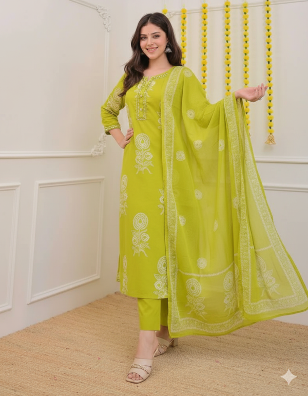 Parrot Green Printed 3 Pc Set