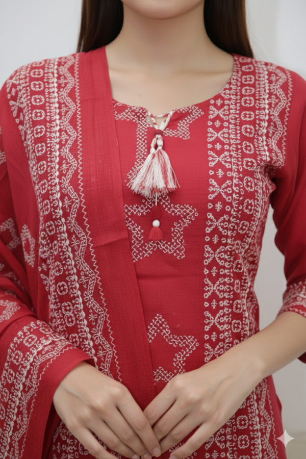 Dark Red Bandhej print 3 Pc Set