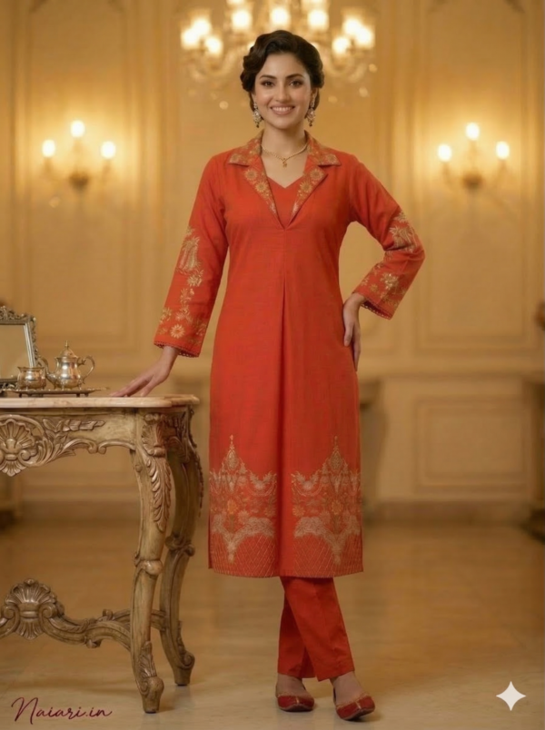 Rust Colour Embroided 2 Pc Set