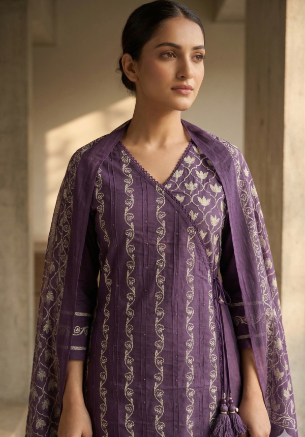 Purple Cotton Kurti Set with Dupatta for Woman & Girls